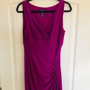 Ralph Lauren Fuscia Faux Wrap Dress With Ruching